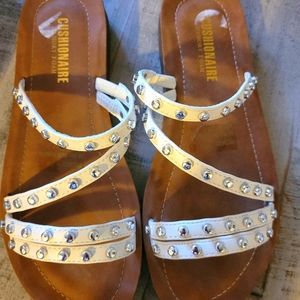 New In Box Cushionaire white sandals, size 7